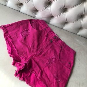 High waist denim hot pink cut off shorts sz M